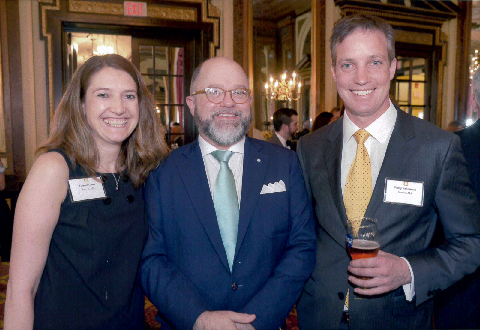 Harriet Cross, then British Consul General to New England, with Simons and her husband Philip Saltonstall, at the Society’s 2018 gala.