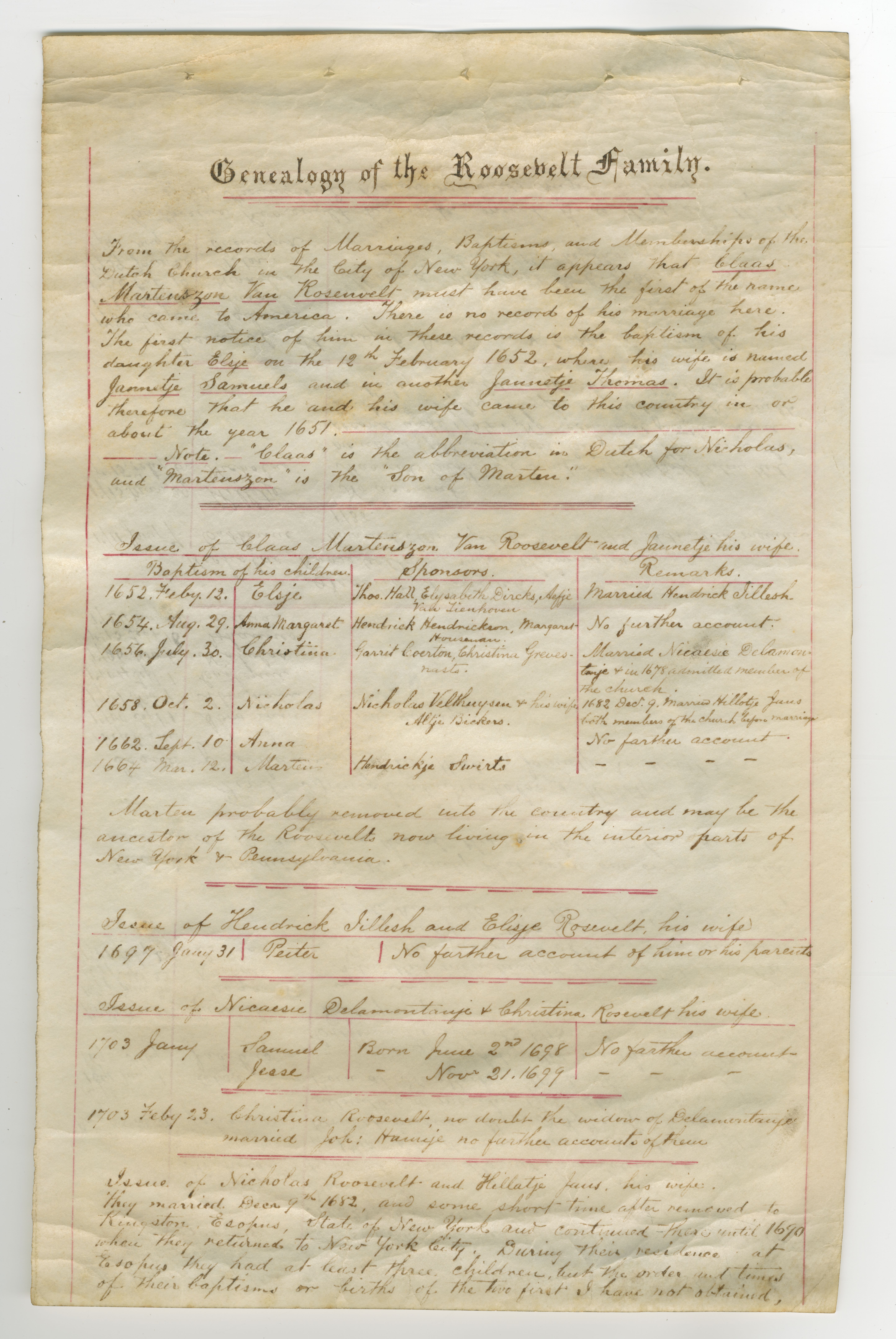 Last Will and Testament of Robert Barnwell Roosevelt (1829–1906), an uncle of President Theodore Roosevelt, and a member of the United States Congress