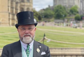 Simons, President of the American Friends of St George’s Chapel, attends Garter Day 2022, at Windsor Castle, for a service with new Garter Knights, including HRH The Duchess of Cornwall, now The Queen Consort, and former UK Prime Minister, Sir Tony Blair.