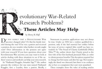 Revolutionary War-Related Research Problems? These Articles May Help