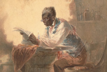 “Black man reading newspaper by candlelight” by H. L. Stephens, ca. 1863. Library of Congress.
