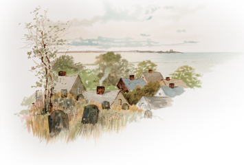 “The Gurnet Light from Burial Hill,” Plymouth. Mayflower Memories of Old Plymouth by Louis K. Harlow (L. Prang & Co., 1889). New York Public Library Digital Collections.