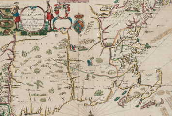 Map of New England printed by John Seller John in 1675 CE, based on William Reed's original survey of 1665 CE.