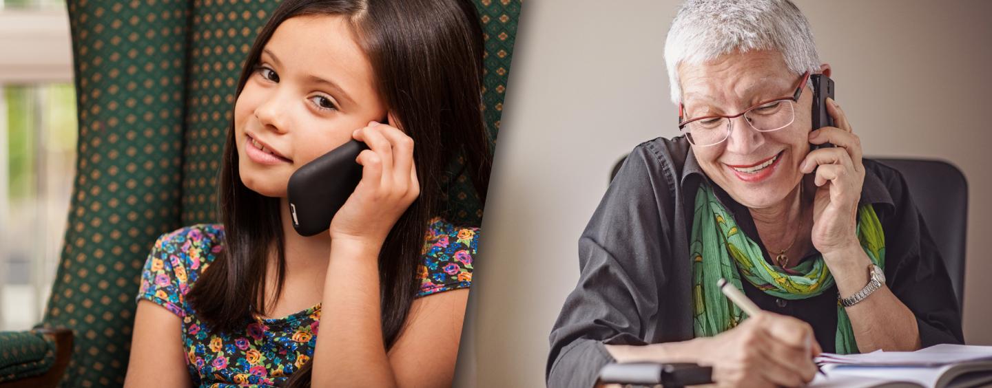 Child and grandmother talk over phone