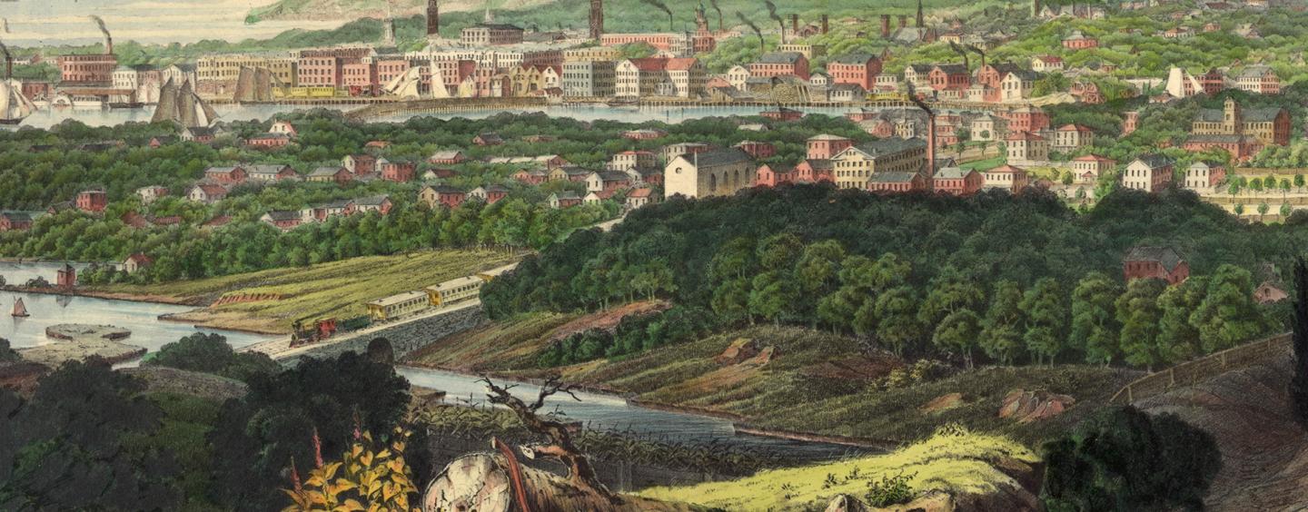 Illustration of vista and town in Connecticut