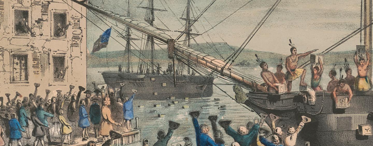 Destruction of tea at Boston Harbor Library of Congress