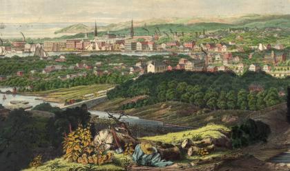 Illustration of vista and town in Connecticut