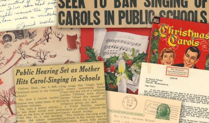 Christmas cards and newspaper clippings