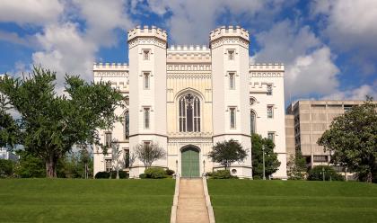 Louisiana Research: Four Centuries of History and Genealogy The old state capitol building in the city of Baton Rouge, Louisiana