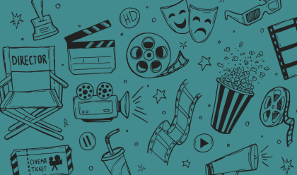 film reels and popcorn