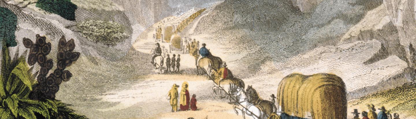 Emigrant party on the road to California 1850. Courtesy of the Library of Congress.