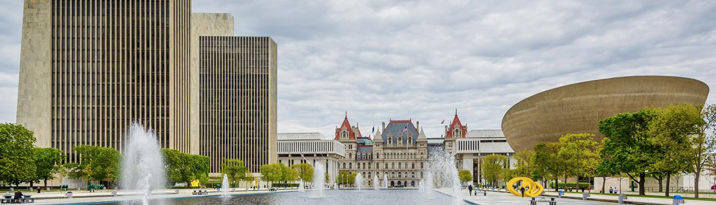 Buildings and fountains at Empire State Plaza, in Albany, New York