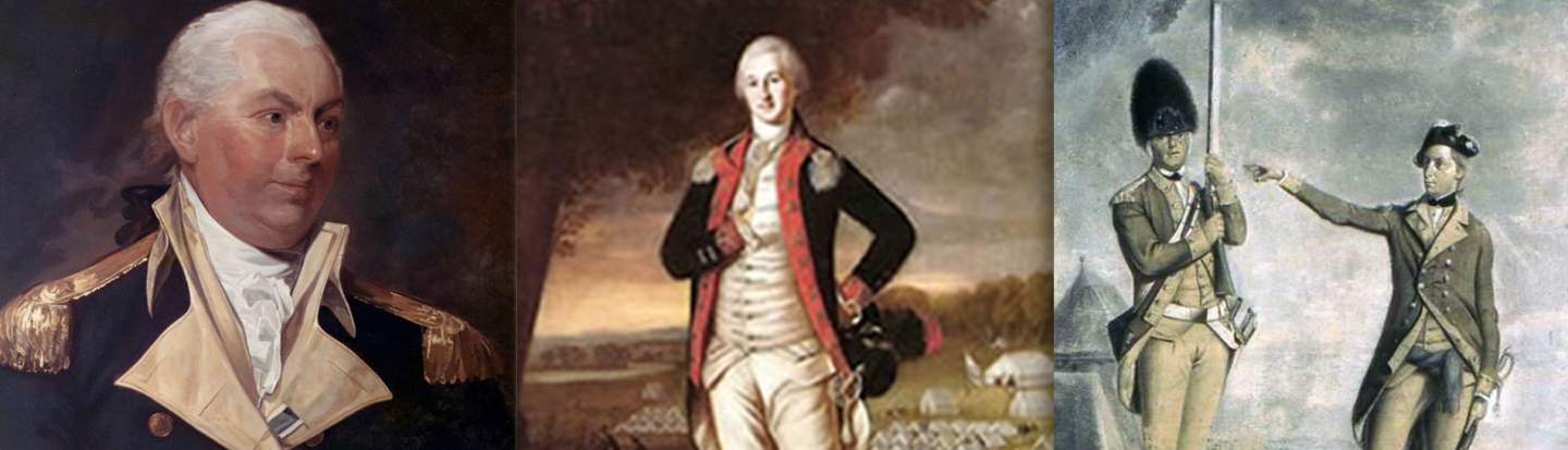 Colonel Walter Stewart, 2nd Pennsylvania Regiment, Commodore John Barry, Navy, first commissioned American naval officer, and two soldiers from 62nd Regiment of Foot