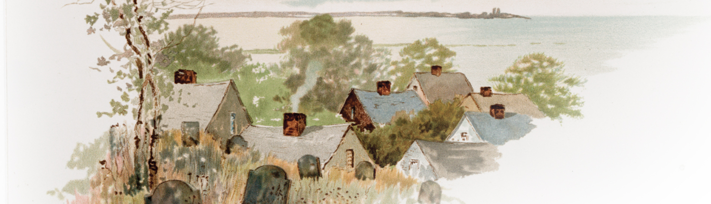 “The Gurnet Light from Burial Hill,” Plymouth. Mayflower Memories of Old Plymouth by Louis K. Harlow (L. Prang &amp; Co., 1889). New York Public Library Digital Collections.