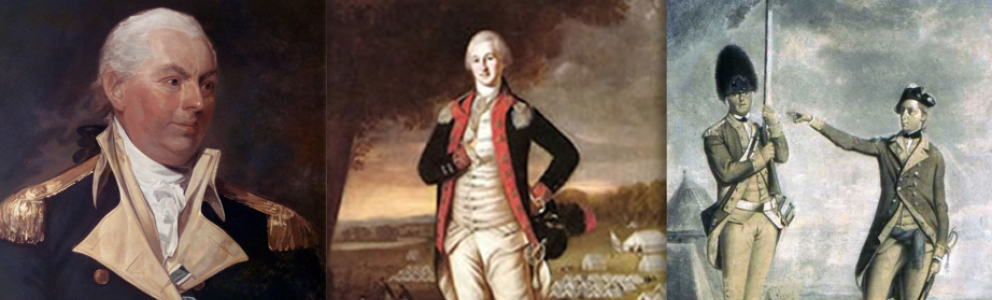 Colonel Walter Stewart, 2nd Pennsylvania Regiment, Commodore John Barry, Navy, first commissioned American naval officer, and two soldiers from 62nd Regiment of Foot