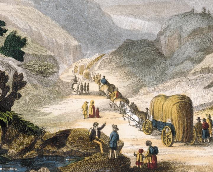 Emigrant party on the road to California 1850. Courtesy of the Library of Congress.