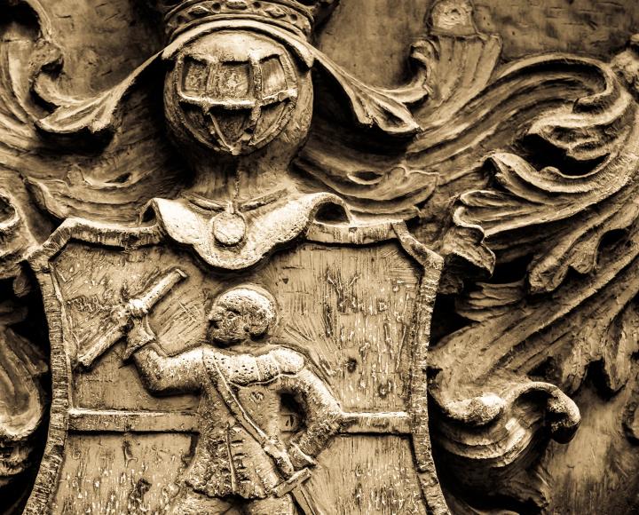 Stonework depicting a heraldic shield