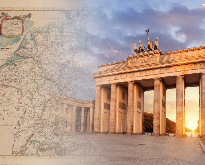map of Germany and Brandenburg Gate