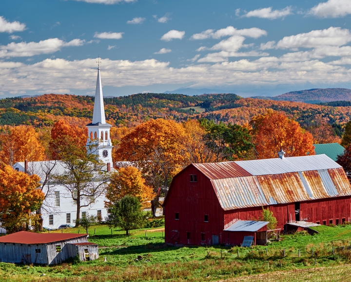 Vermont barn and church