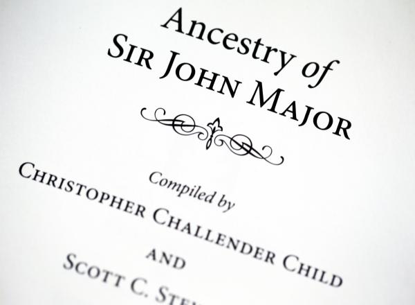 A photograph of John Major's genealogy book