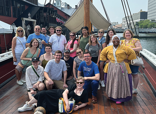 Group photo of Research Services team on a visit to the Boston Tea Party Ships & Museum