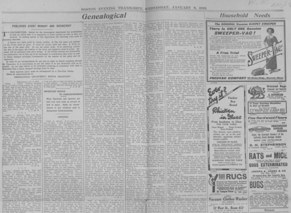 Boston Evening Transcript: Genealogy Pages, 1911-1940. Online database.