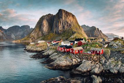 Norwegian fishing village at the Lofoten Islands in Norway Norwegian fishing village