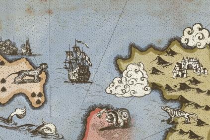 map with ocean and ships