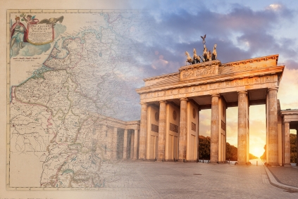 map of Germany and Brandenburg Gate