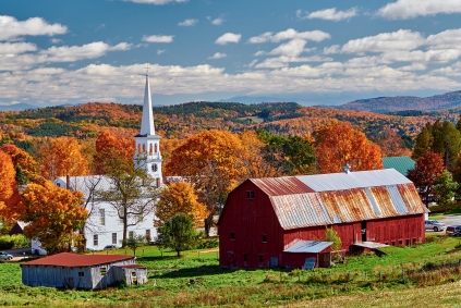 Vermont barn and church