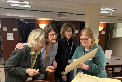 group looking at records
