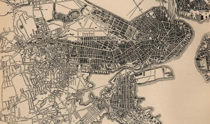 "Boston in 1880. Showing All Ground Occupied by Buildings." From Report on the Social Statistics of Cities, Compiled by George E. Waring, Jr., United States. Census Office, Part I, 1886.