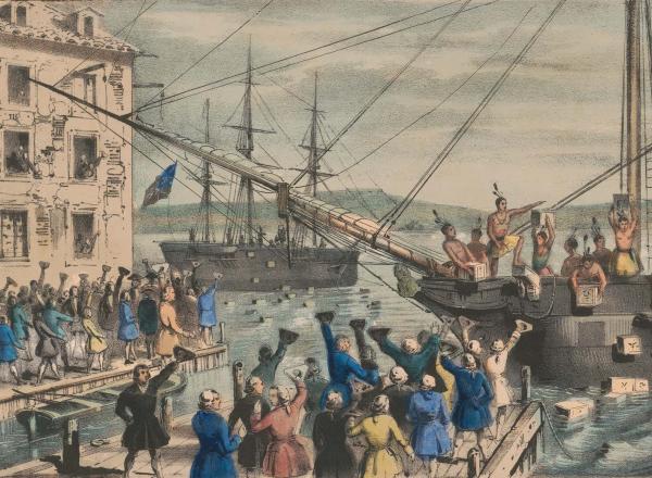 Illustration: Destruction of Tea at Boston Harbor